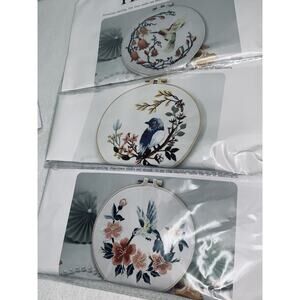 3 “Handwork” Coordinating Floral & Bird Design Embroidery Kits Instructions NEW